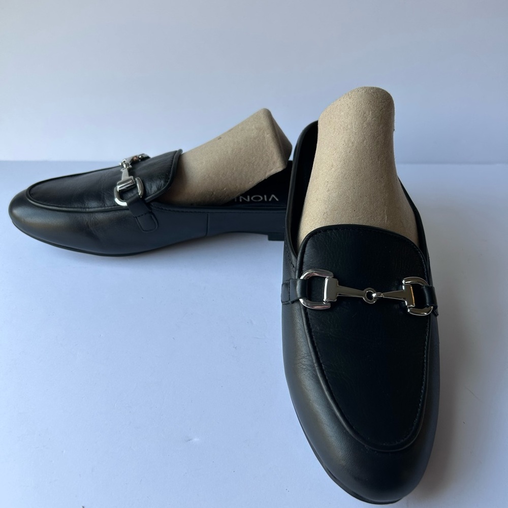 Vionic Adeline Horsebit Leather Mules Slip on Shoes Black Loafers Preppy SZ 7.5